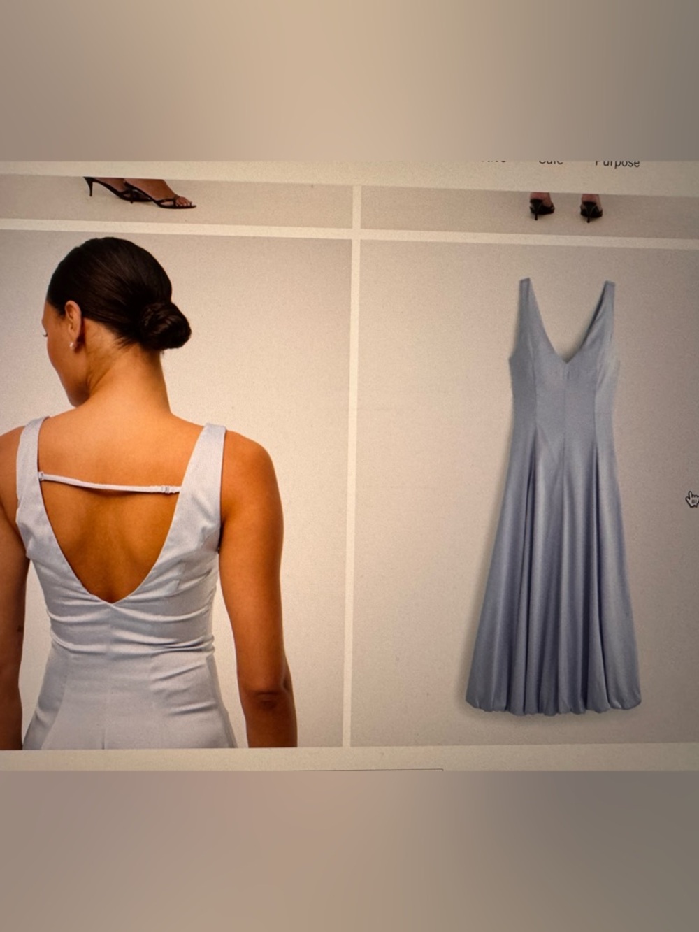 V-Neck Light Blue bubble hem Midi Dress - Picture 3 of 6